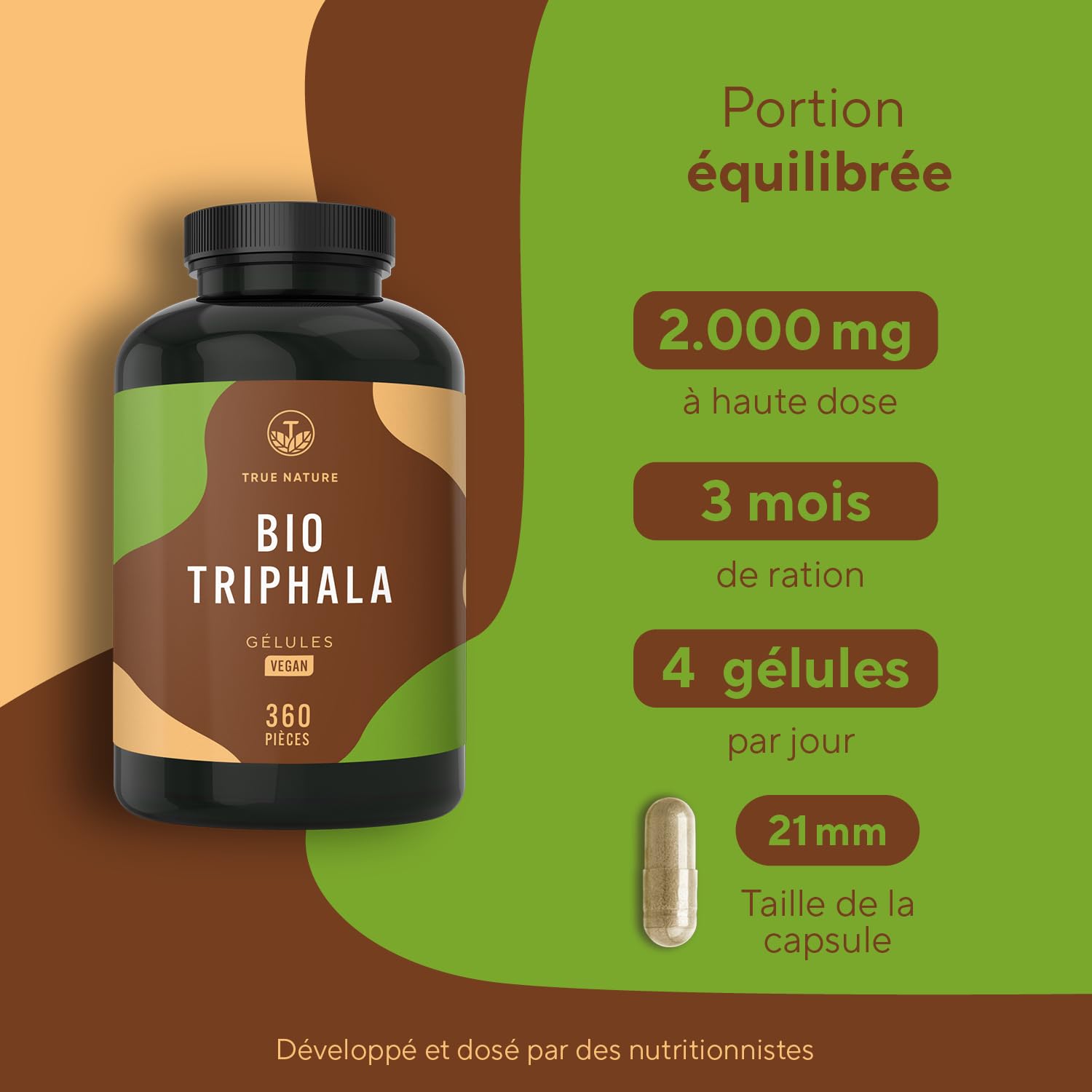 Triphala BIO - 2000mg par dose - 360 Gélules - Fruits de Triphala de l’Inde - Ayurveda, Vegan - Digestion & Immunité - Sans: Additifs, Lactose & Gluten - TRUE NATURE