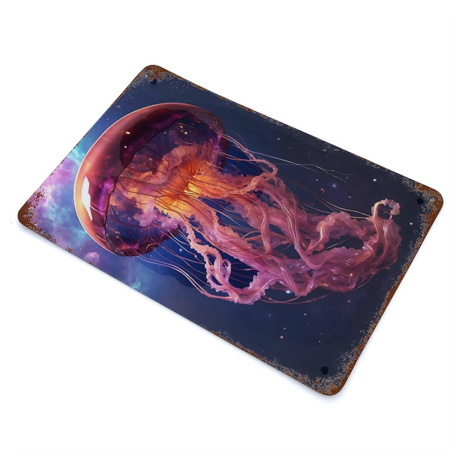 Jellyfish Rusty Metal Tin Sign 11.8"x7.9", Ideal for Patio, Garden Room And Bar Decor