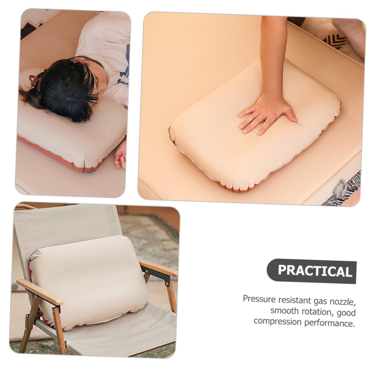 POPETPOP Cuscino Gonfiabile Ergonomico Beige in Spugna e Poliestere Pongee per Campeggio e Casa Facile da Sgonfiare e Compatto per Uso Quotidiano