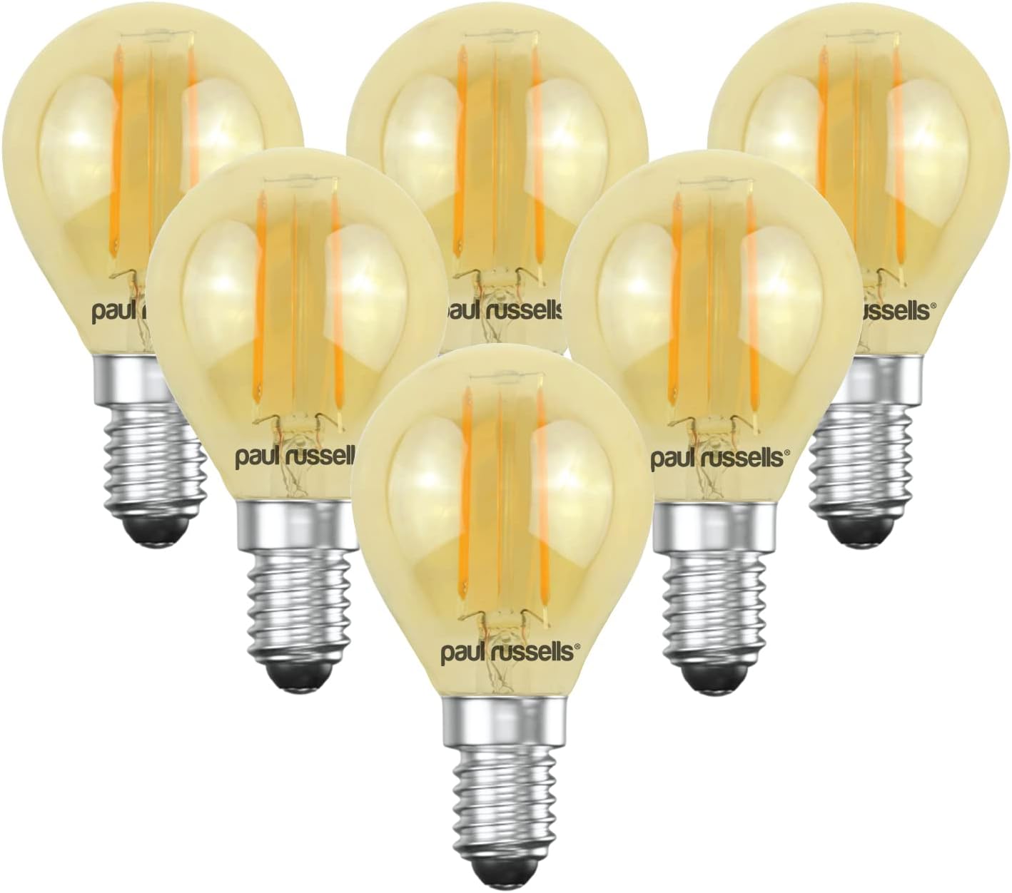 paul russells LED Filament Golf Ball Light Small Edison Screw E14, 20W Equivalent G45 Bulbs, 2.5W 200LM LED 2200K Amber Lamps