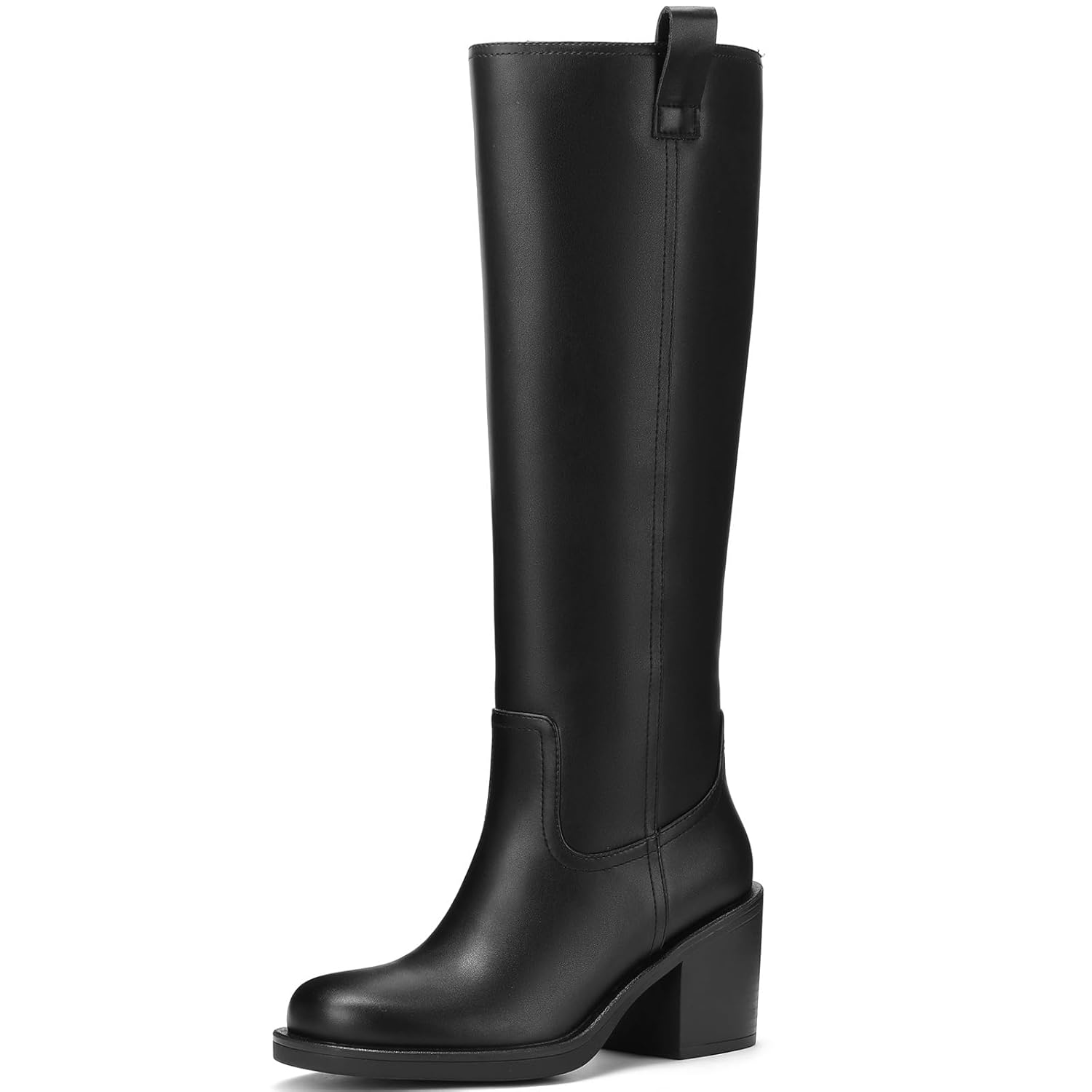 Womens Knee High Boots 3 Inch Chunky Heel Round Toe Pull on Boots with Platform Sole Slip Resistant