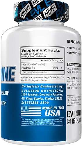 Miniatura 3 de Evlution Nutrition Berberine - Apoya la salud del corazón y la salud general - 500 mg de berberina pura por porción - Fórmula vegana - Sin OMG -