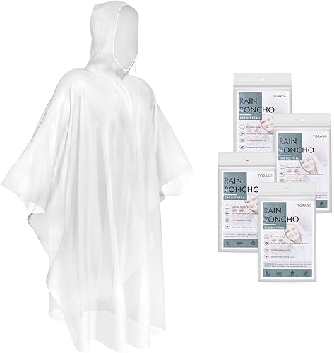 Miniatura 7 de TORASO Ponchos de lluvia desechables para adultos, capucha con cordón y material más grueso, impermeable, transparente