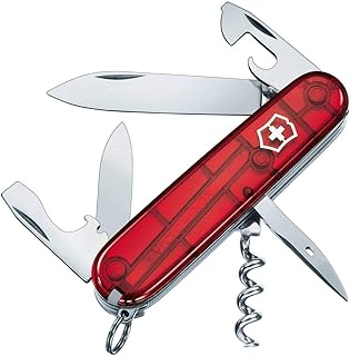 Spartan Swiss Army Knife, Camping Pocket Knives, Medium, Multi Tool, 12 Functions, Blade, Bottle Opener, Red Transparent