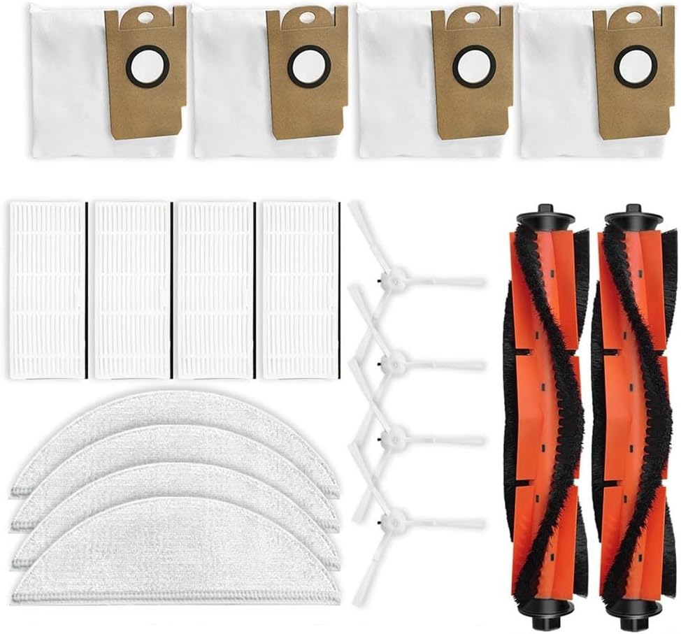 Replacement Dust Bags, Side Brushes, Filters & Mop Cloths for Lydsto R1, R1A, R1 Pro, and S1 Robot Vacuum Cleaner (4-Pack Each)