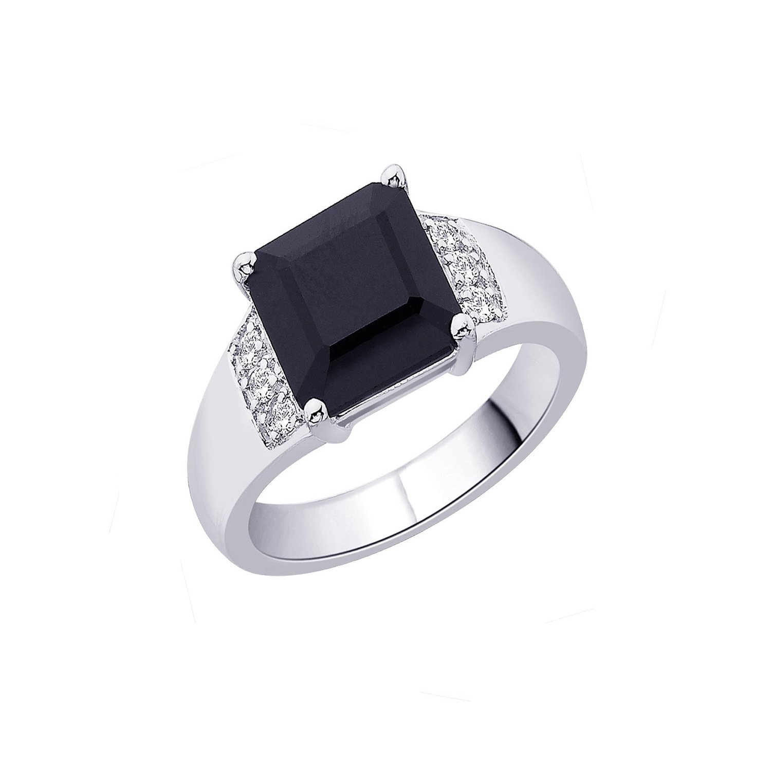 PeenZone Black 92.5 Silver Square Stone Ring for Men and Women 