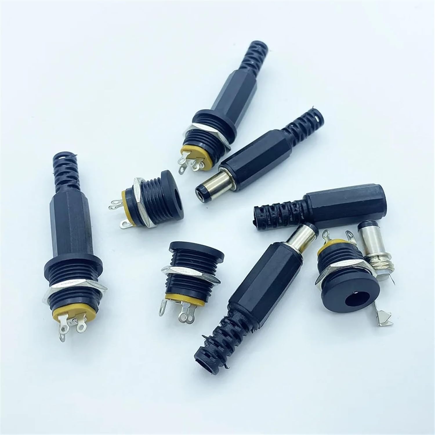2/5/10Pair DC022 DC Power Socket Female Jack Screw Nut Panel Mount Connector+12V 3A 5.5 x 2.1mm Plastic DC Male Adapter(10Pair)