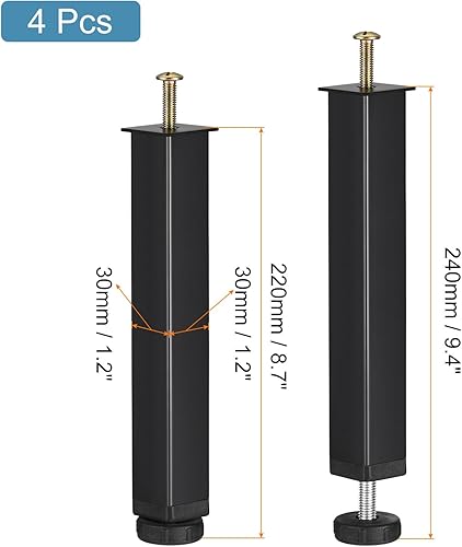 Miniatura 17 de uxcell 4 patas de soporte de marco de cama de altura ajustable, soporte de riel de cama, marco central de soporte para patas elevadoras Gris,Negro