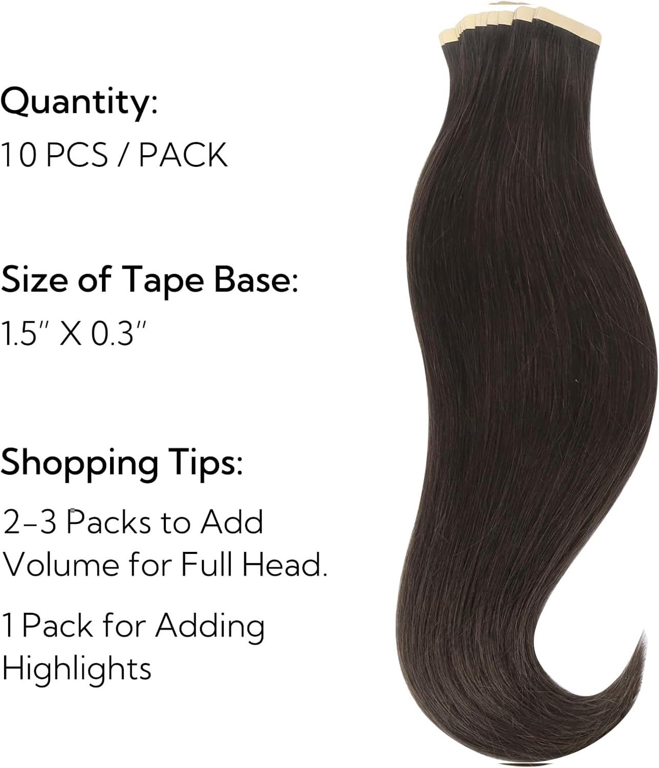hotbanana Tape in Hair Extensions, 20 Inch 10pcs 30g Dark Brown Tape Hair Extensions Straight Remy Human Hair Tape in Extensions - Image 2