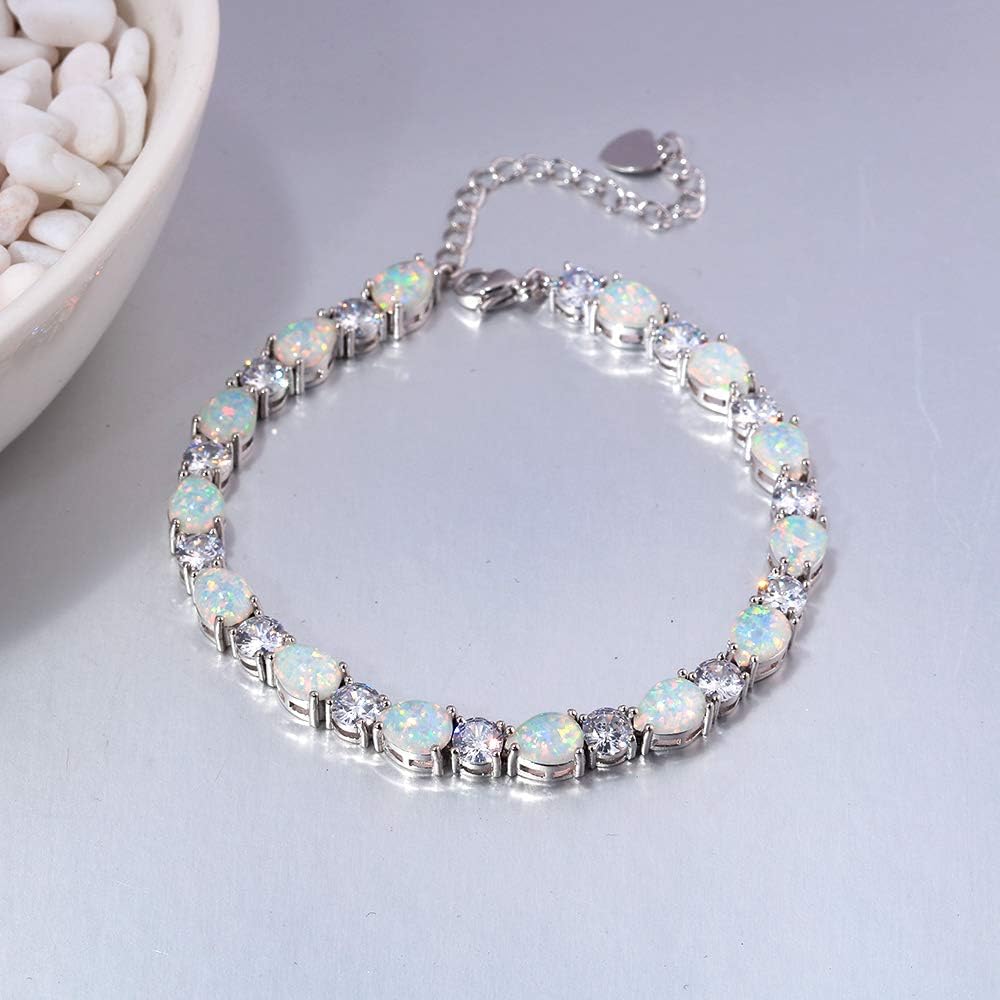 CiNily Opal Tennis Bracelet October Birthstone Bracelets for Women 14K White Gold Plated Oval Fire Opal Jewelry - Image 4