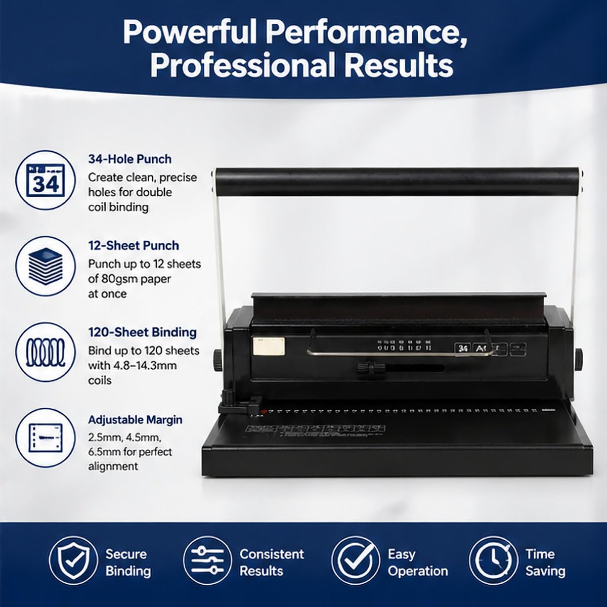 Rilegatrice Manuale a Filo Metallico, Perforatrice a 34 Fori per Rilegatura a Doppia Bobina e ad Anello con Capacità di Perforazione di 12 Fogli, Rilegatura da 120 Fogli, per Ufficio Scuola