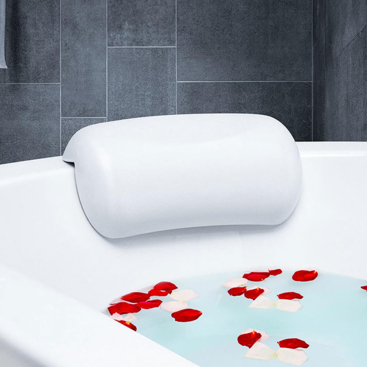 SOLUSTRE Cuscino Supporto Ergonomico Bianco in Pu per da Bagno Ventose Accessorio per, Collo e Spalle per Relax