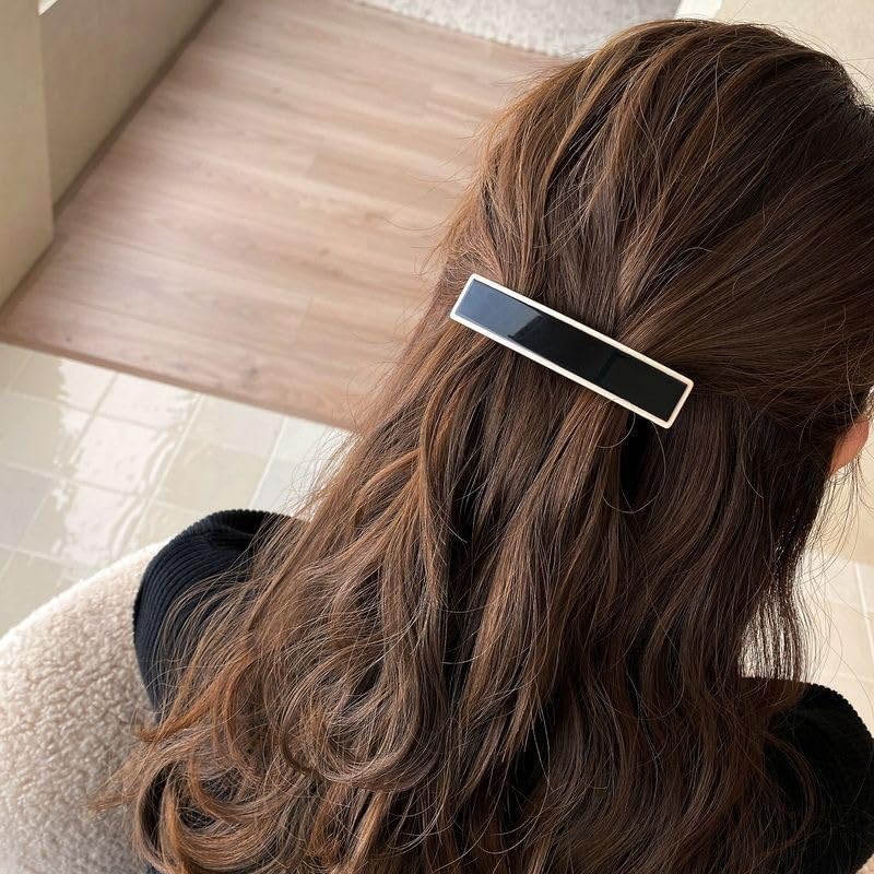 Lemeilleur 4 pinzas de pelo elegantes de resina para el pelo en blanco y negro brillante con horquillas de metal para mujer