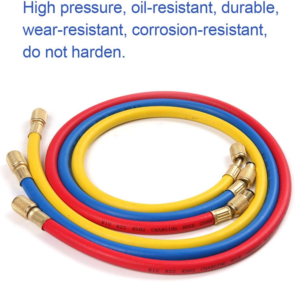 ATOPLEE 3pcs SAE AC Charging Hose Set R12 R22 R502 1/4" SAE-1/4 for HVAC Air Condition Refrigerant: Home Improvement