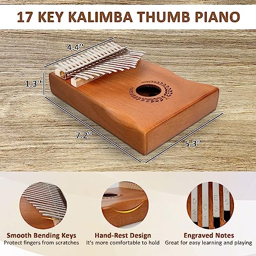 Kalimba Thumb Piano 17 Key, Portable Mahogany Mbira Finger Piano With Waterproof Protective Box, Tune Hammer, Finger Covers, Musical Instruments Birthday Gift For Kids Adults Beginners Professional #TOP3