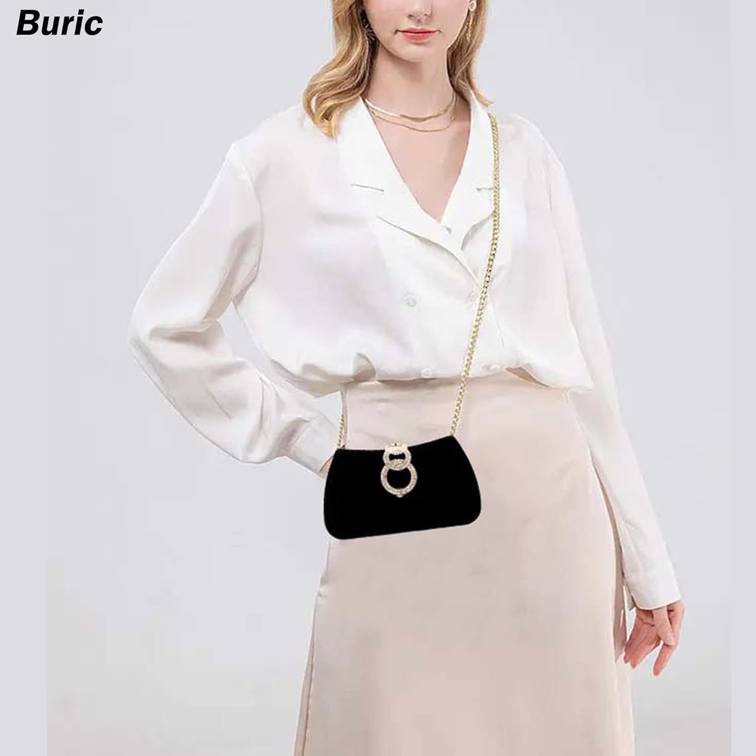 Clutch Purses for Women Fashion Evening Bag Gold Clutch Small Crossbody Bag with Detachable Chain for Party/Wedding - Image 2