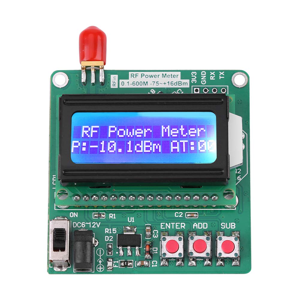Power Meter, Digital LCD RF Power Meter -75~16 dBm 1-600MHz Radio Frequency Attenuation Value wattmètre électrique Fréquencemètre d'atténuation