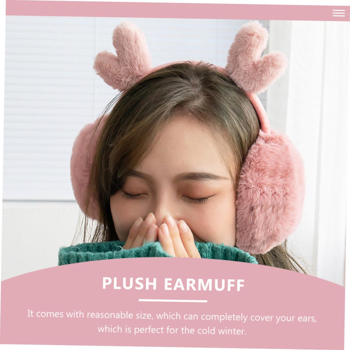 Plush Deer Antler Earmuffs Warm Winter Ear Warming Covers Comfortable Outdoor Ear Muff for Boys Pink