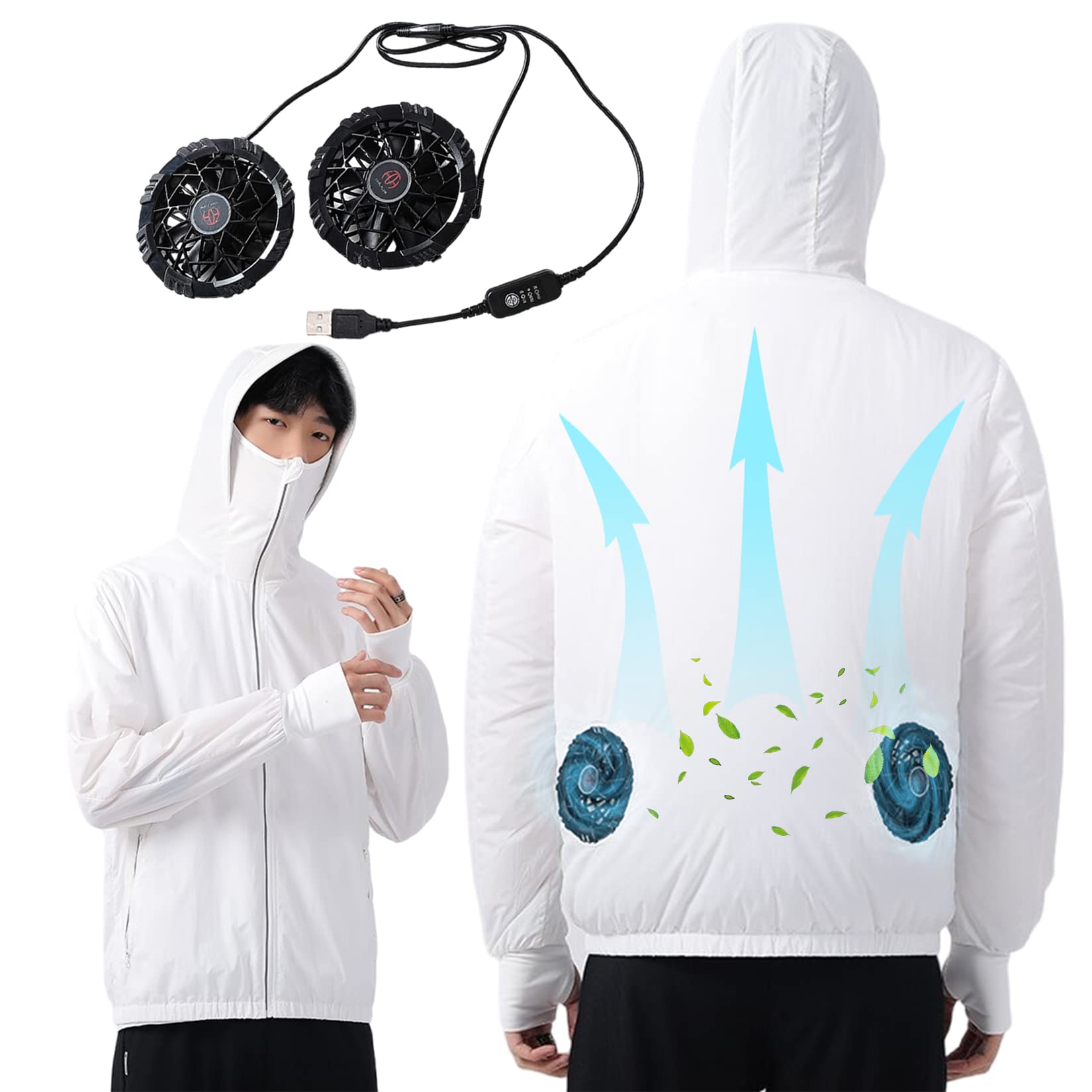 BOTOWI Mens Cooling Jacket with Fan Heatstroke Prevention Air Conditioned Clothes Sun Protection Ice Cool Jacket for Hot Weather Work, Outdoor Activities,White,L
