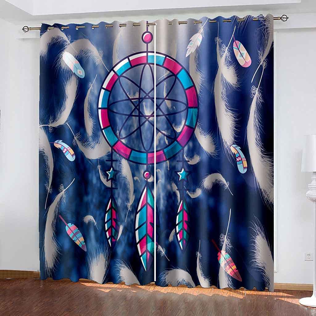 Vorhänge Verdunkelungsvorhang Kinderzimmer Traumfänger Mit Weißen Federn 280x260cm 3D-Druck Ösen Gardinen Wärmegedämmt Blickdichter Vorhang Für Jungen Mädchen Kinder Schlafzimmer Spielzimmer