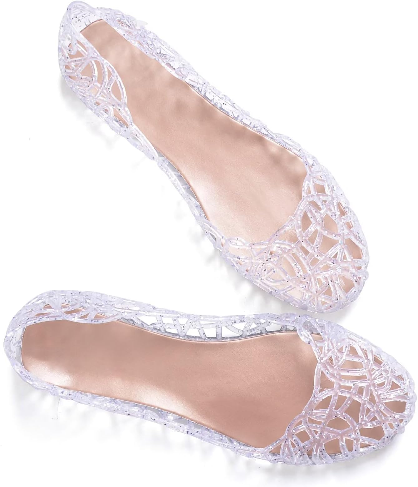 Women's Beach Jelly Shoes Slip On Crystal Summer Soft Hollow Ballet Flats
