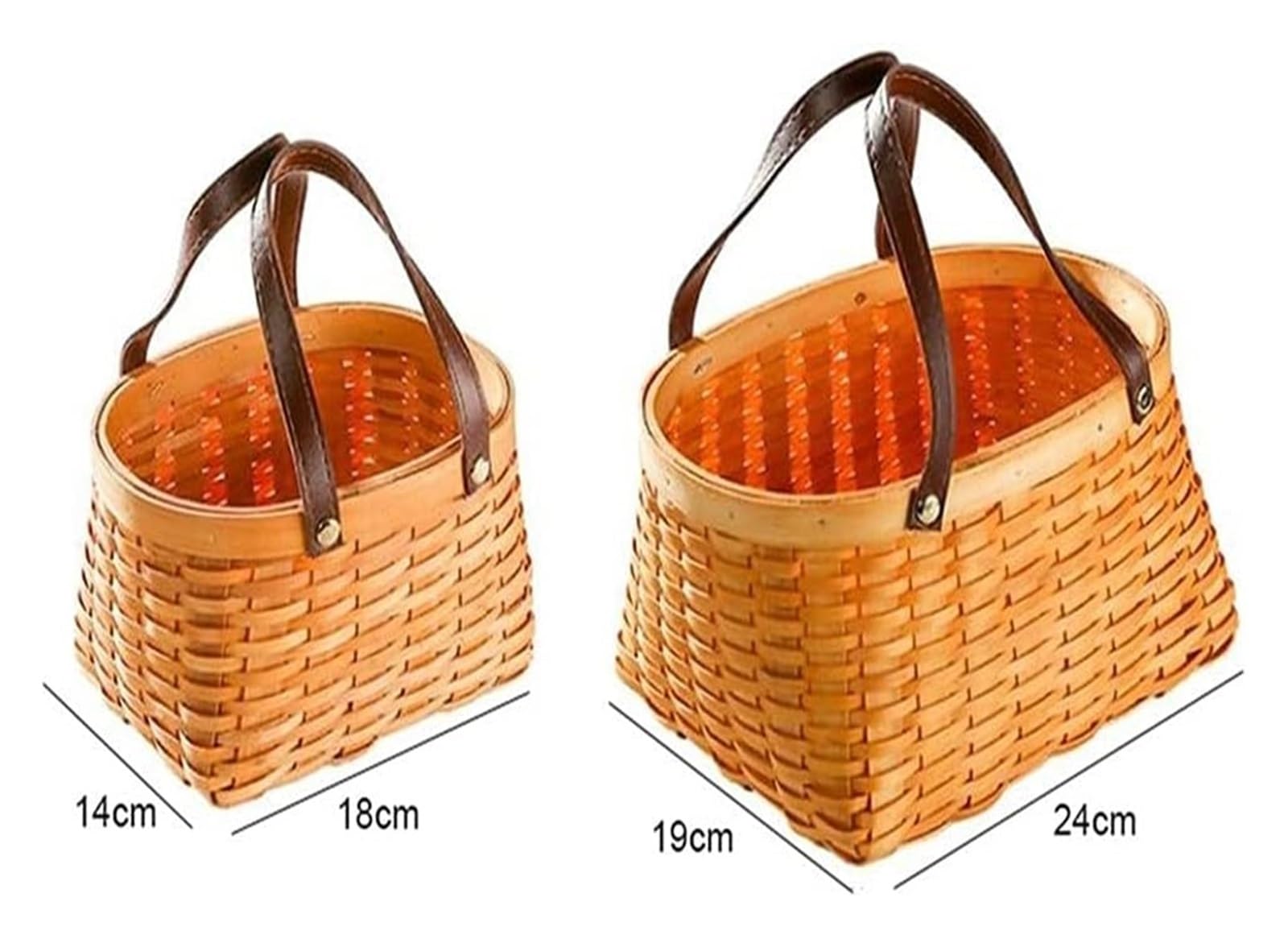 KanDuo Cestino da Picnic in Legno Intrecciato con Manico in Pelle – Cesto portaoggetti in Vimini e Paglia for Campeggio, pranzi all'aperto e Picnic(24 * 19CM)
