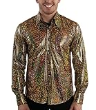  Comycom Disco Glitter 70er Jahre Partyhemd goldfarben XL