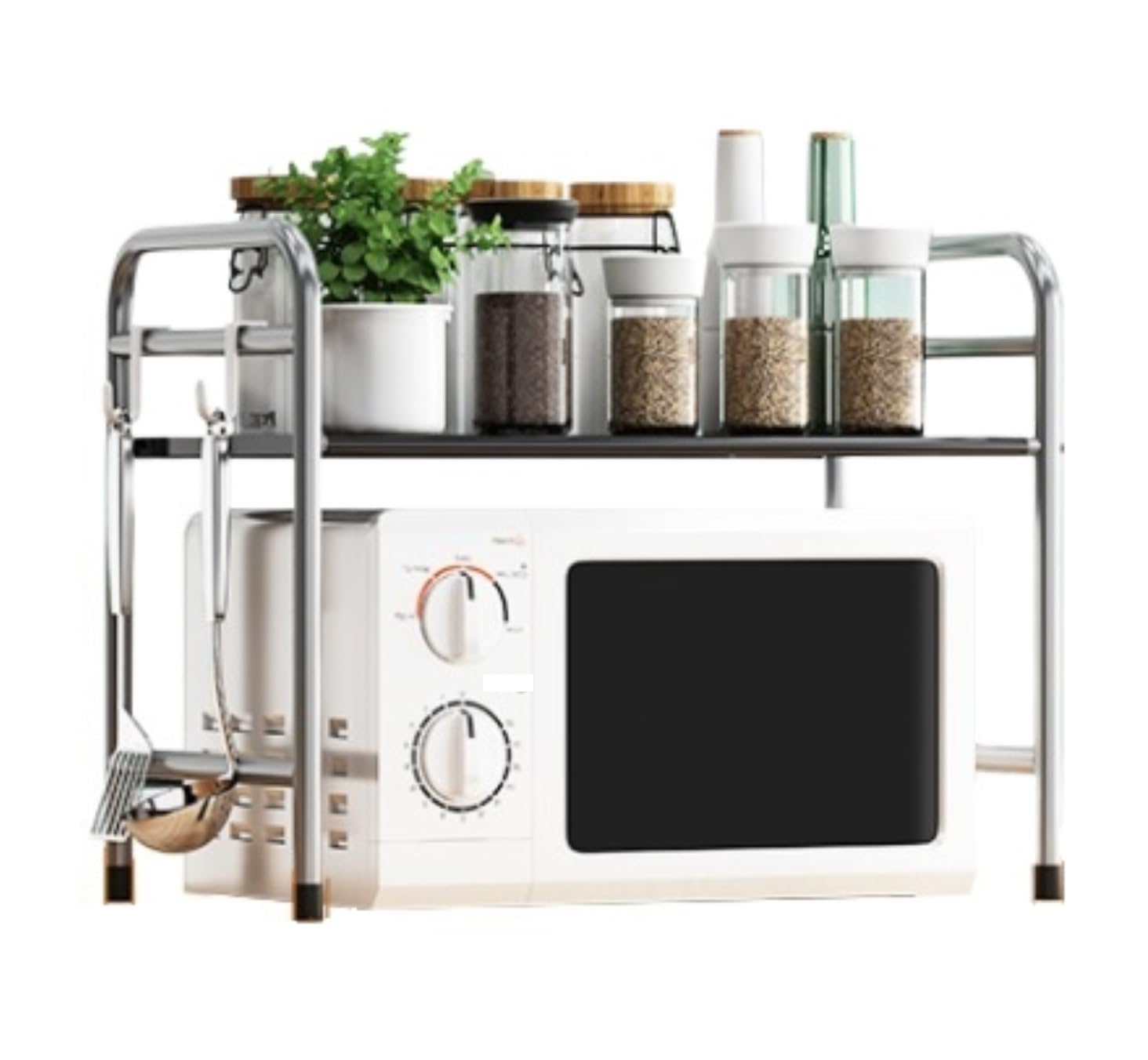AZHKJKZH Microwave Rack Kitchen Rack Microwave Oven Floor Type Home Rice Cooker Storage Kitchen Furniture(Silver)