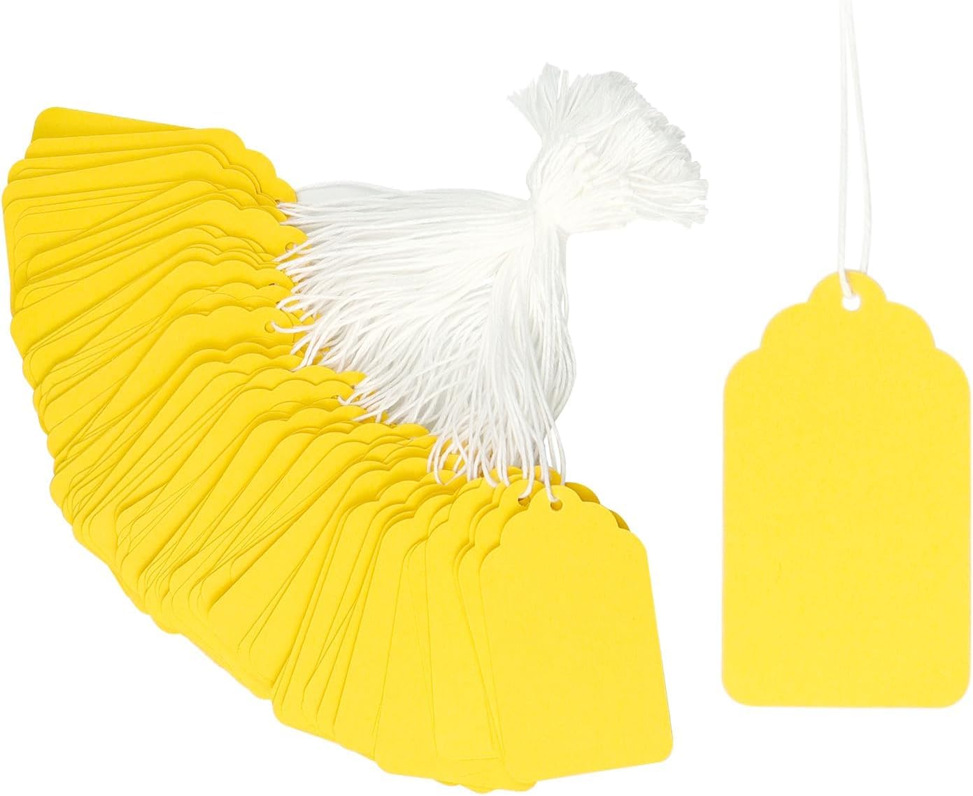Muiltvoe 200 Pcs Price Tags Paper Gift Tags with String Blank Marking Writable Labels, Merchandise Hang LabelsDisplay Label Yellow
