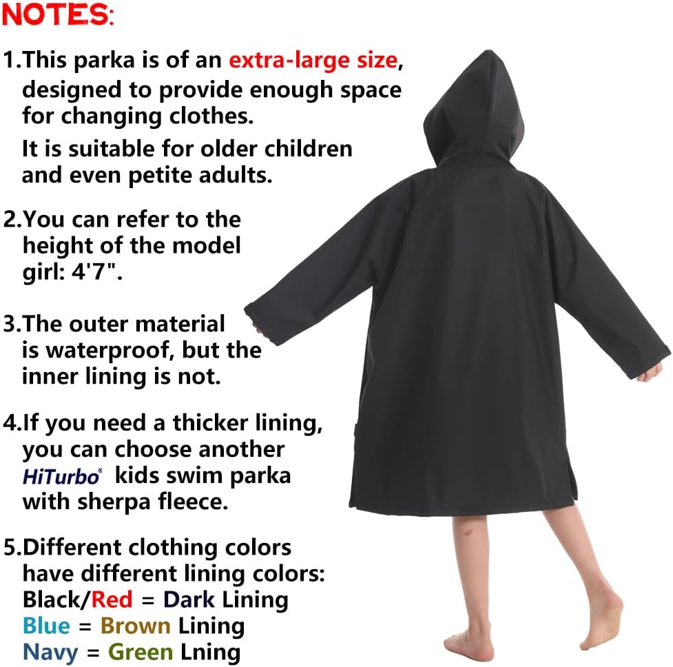 Hiturbo Kids Waterproof Swim Parka: Windproof Swimming Coat - Thin Fleece Lining - Oversized Swimmer Jacket - Image 6