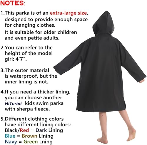 Miniatura 7 de Hiturbo Parka de natación impermeable para niños abrigo de natación resistente al viento, forro polar fino, chaqueta de nadador de gran tamaño