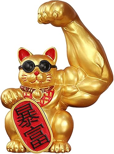 Fenteer Muscle Arm Lucky Fortune Cat Figurine Esculturas Cabeza Abrir vigorosamente Tienda de regalos Esculturas Fortuna Riqueza Acogedora Gato