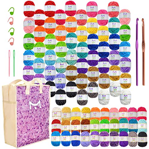 90 Yarns Pack Acrylic Yarn Assorted Colors - Crochet Knitting Craft Kit - String Art Kit with Yarn Storage Bag