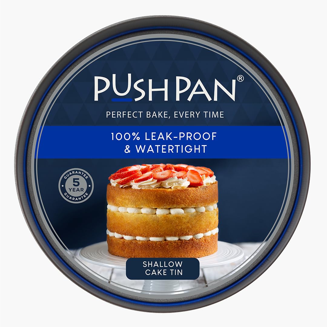 PushPan7 Inch Shallow Cake Tin | Patented Silicone Seal | Leak-Proof & Watertight Round Baking Tin | Non-Stick Low Carbon Steel | 18cm Cake Tin | Dishwasher, Oven & Freezer Safe