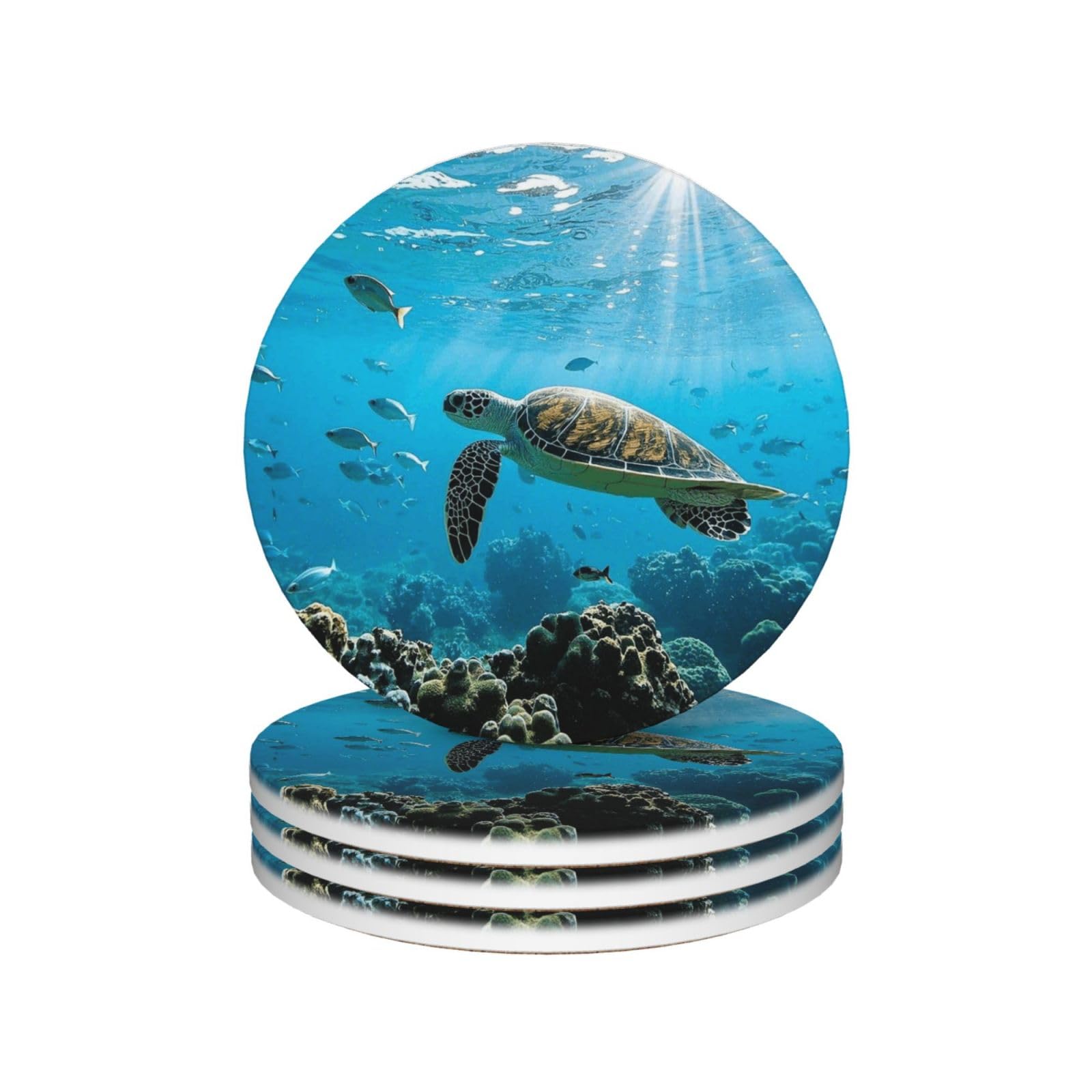 Drink Coasters Set of 4 Coffee Ceramic Coaster ocean organism Coasters for Drinks Coffee Cup Mat Heat Resistant Tabletop Protection Coaster Desk Accessorie Home Decorative