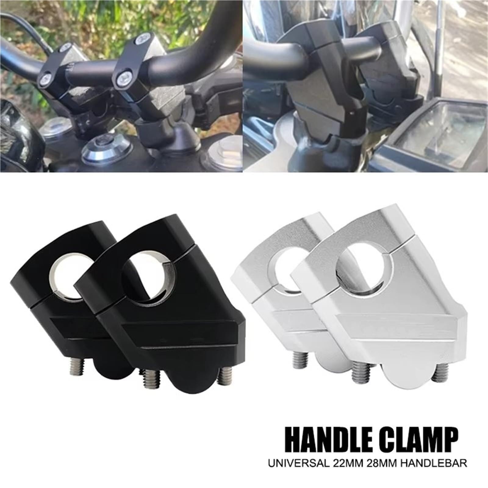 Pontets de guidon de moto Support Universel De Pince Barre Rehaussement Guidon Moto(22mm Black)