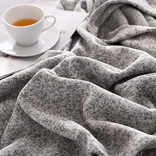 KAWAHOME Knit Blanket Lightweight Breathable Fuzzy Heather Jersey Thin Blanket for Couch Sofa Bed Twin Size 66 X 90 Inches Grey and White