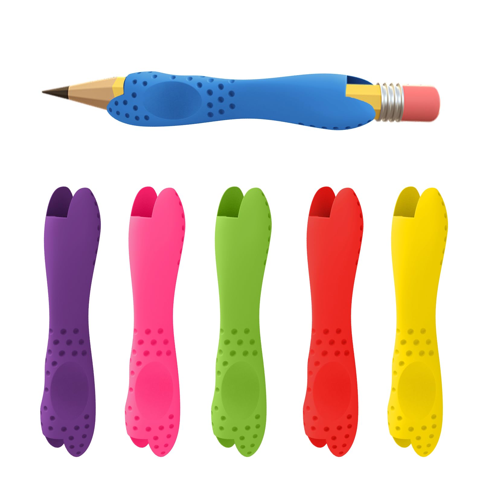 ShiningUU Pencil Grips 6-Pack Silicone Pen Grips & Pencil Grip Holder for Children, Anti-Slip Writing Aid for Kids Home Schooling and Preschool Writing Tools for Kids Assorted Pen Grips