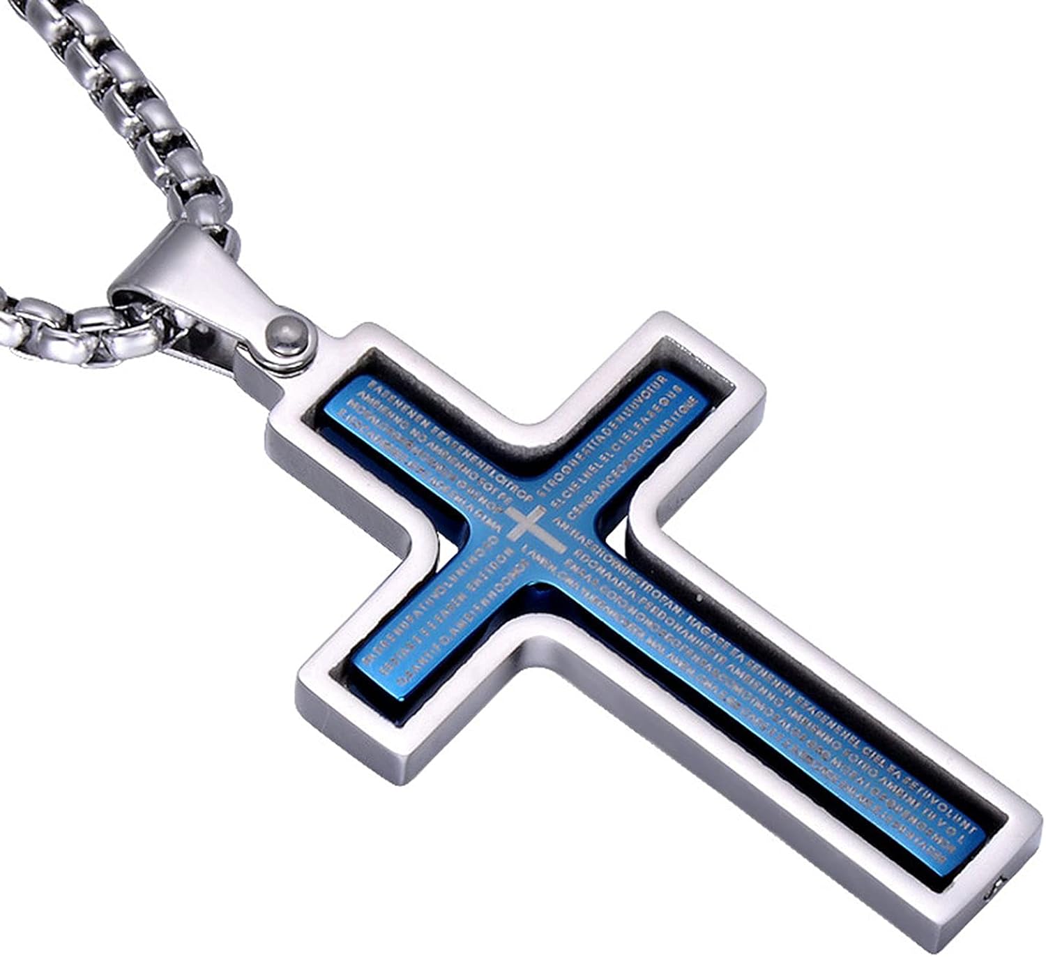 YL Blue Cross Necklace for Men 361L Stainless Steel Titanium Steel