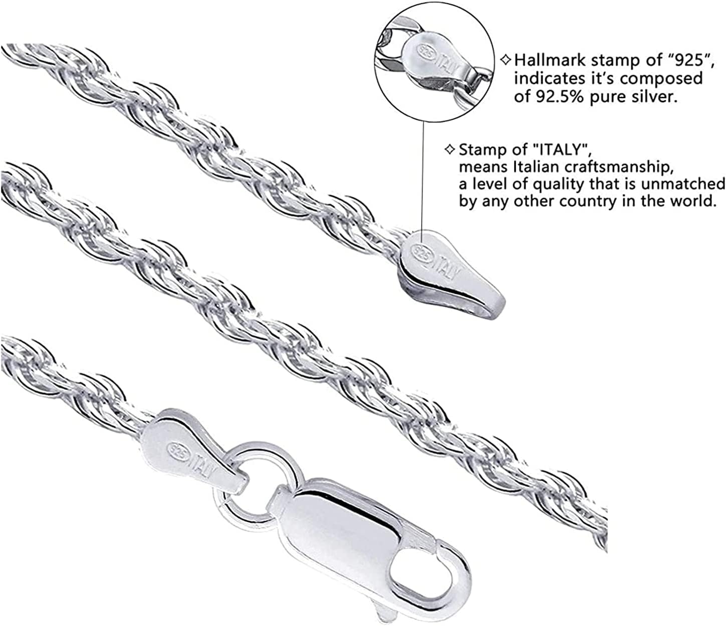 Savlano 925 Sterling Silver Diamond Cut Cross Pendant Silver Rope Chain Necklace For Women & Men Religious Jewelry - Made in Italy Comes With a Gift Box - Image 2