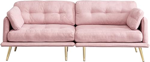 Miniatura 7 de Anwick Sofá biplaza moderno de tela de lino tapizado de 3 plazas con patas de metal y almohada para sala de estar, dormitorio, apartamento,