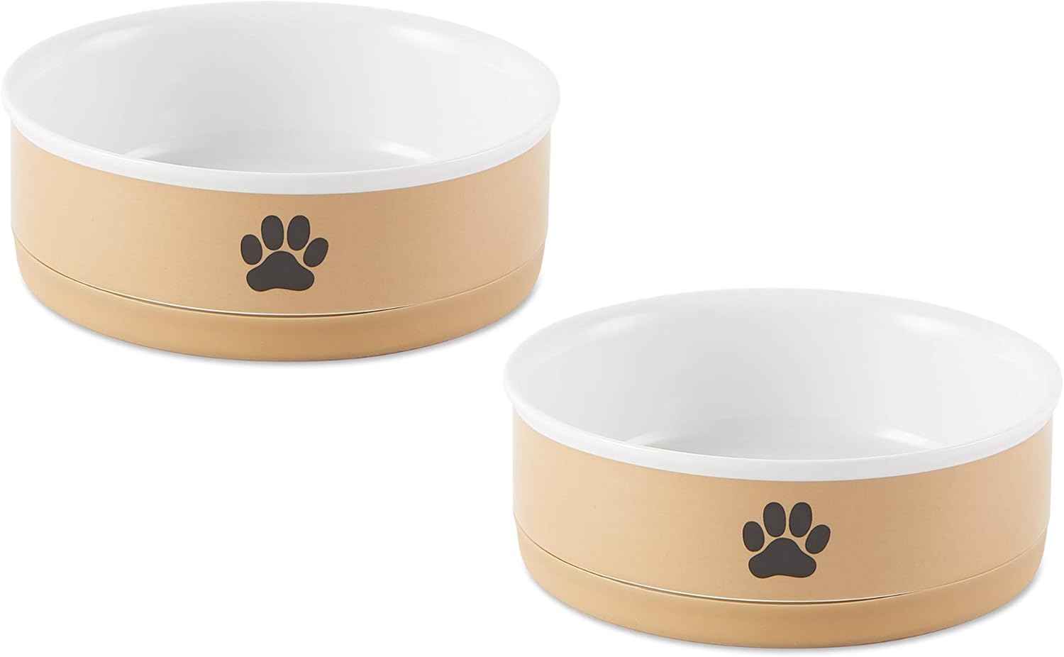 Bone Dry Ceramic Pet Bowls, Microwave & Dishwasher Safe Non-Slip Bottom for Secure Feeding with Less Mess, Medium Bowl Set, 6x2, Taupe/Black, 2 Count