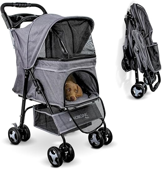 Mobiclinic® pets, Passeggino per cani, Ideale di piccola taglia e anziani, Zuma, Fino a 15 kg, Ruote con freni 360°, Cestino xxl, 3 finestre cerniera zanzariera, Portabicchieri