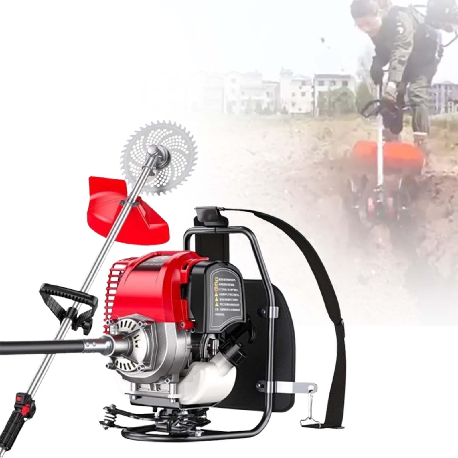 Cortabordes A Gas De Mochila Profesional 35.8CC 1.4HP Y Cultivador, Herramienta Jardín Multifunción 4 Tiempos para Deshierbe Granja, Cosecha Y Cuidado Césped, Larga Vida Útil