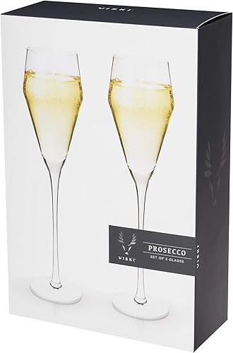 Miniatura 9 de Viski Angled Prosecco - Copas de vino espumosas transparentes de tallo largo, juego de regalo de copas de champán de tallo largo, cristalería