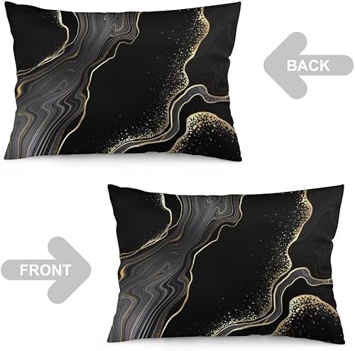 Miniatura 5 de Funda de almohada lumbar de mármol negro tamaño Queen con diseño de mármol negro y dorado, fundas de almohada decorativas suaves estándar con