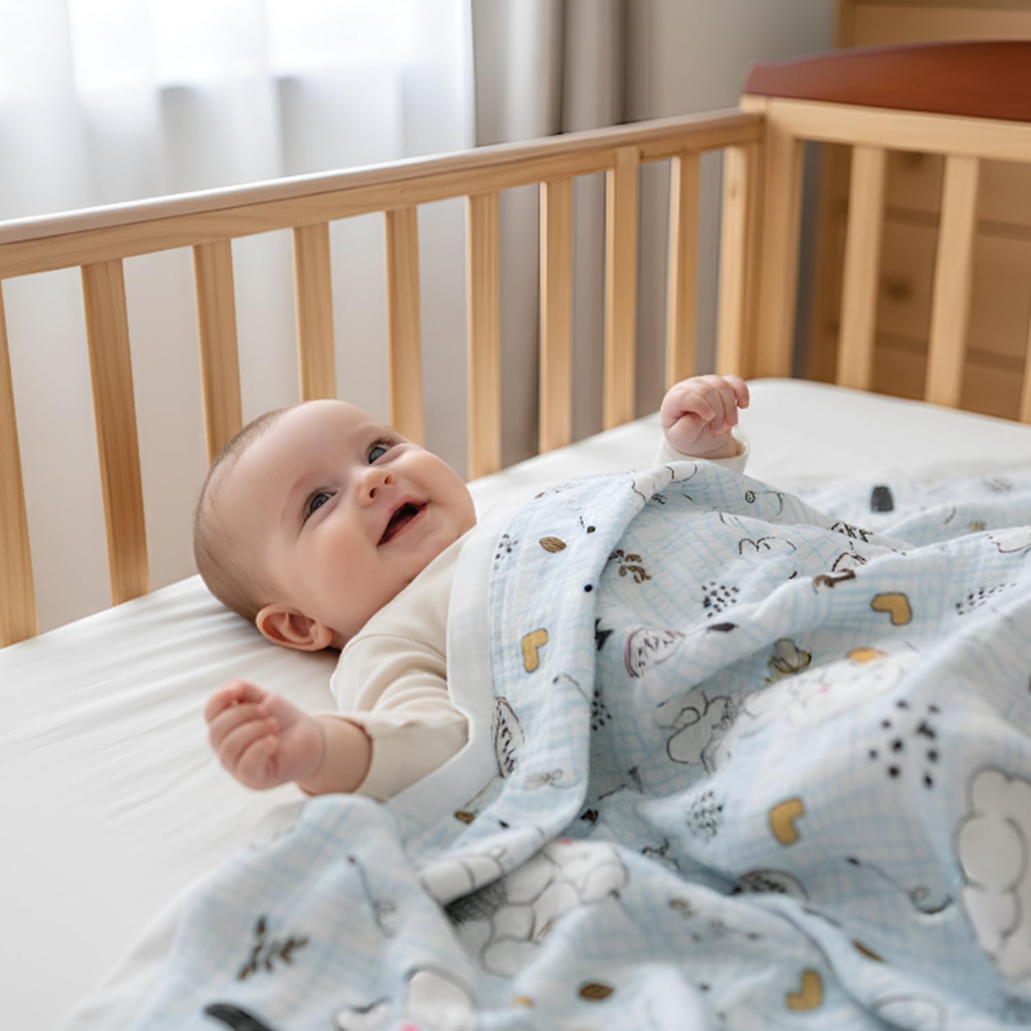 Mee Mee 100% Cotton Reversible Muslin Blanket for Newborn Baby Boy and Girl, Triple Layer Blanket 0-2 Years, Size- 100 Cm X 120 Cm-picture-22