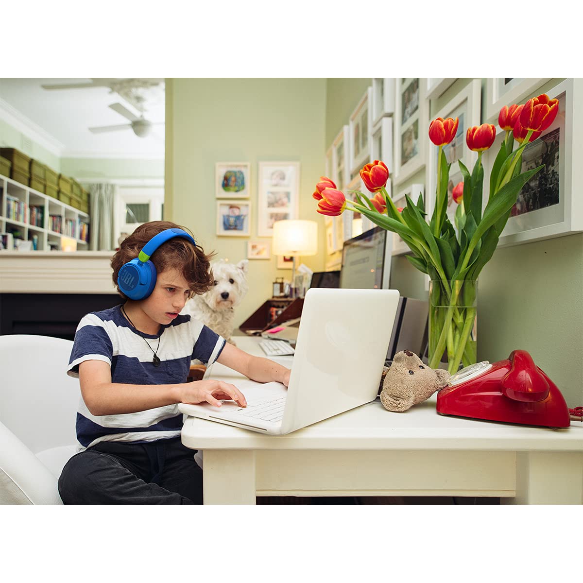 JBL JR 460NC Casque Supra-auriculaire sans Fil pour Enfants, jusqu'à 30 Heures de Lecture et Son JBL Safe - Bleu