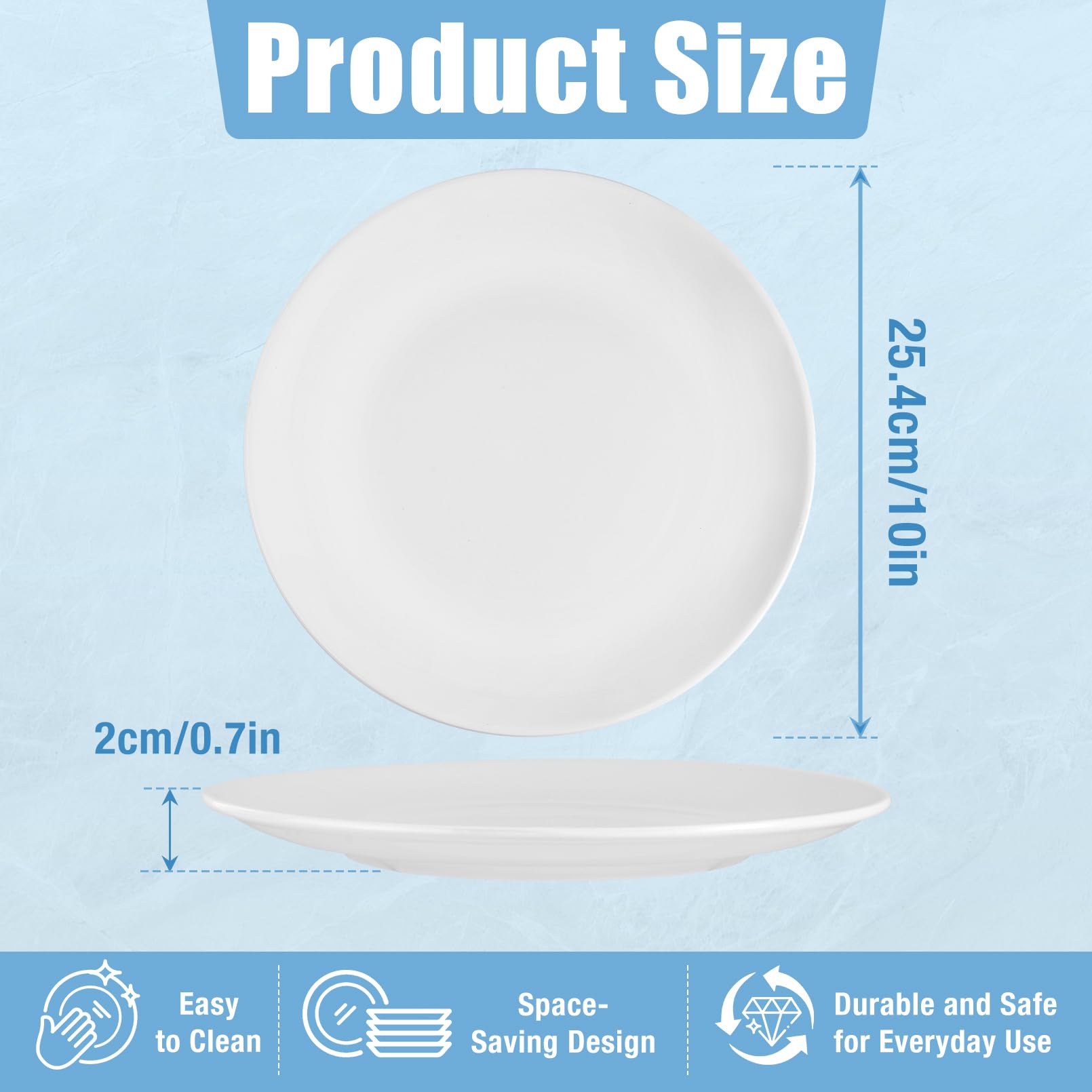 Jeffbaubl 8 Stück Essteller, 25,4 cm Keramik Tellerset, Porzellan Rund Speiseteller, Weiß Kuchenteller, Große Dinner Teller für Salat Pasta Fleisch Fisch, Spülmaschinenfest Mikrowellengeeignet(Weiß)