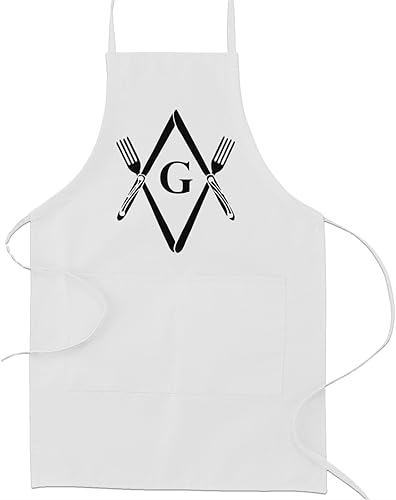 Cuchillos y tenedores Square & Compass Masonic Cooking Kitchen Delantal - Blanco